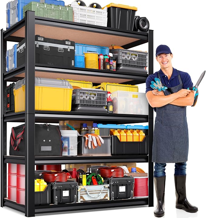 71" H x 35" W Garage Shelving Unit, 2050LBS Heavy Duty Metal Storage Shelves, 5 Tier Adjustable Utility Steel Rack, Freestanding Organizer for Warehouse, Pantry, Basement, Shop Black