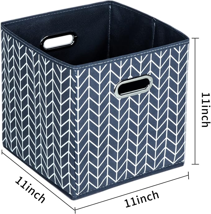 Fabric Cloth Storage Bins,Fabric Cube Organizer with Dual Handles Foldable Cube Storage Baskets for Home Bedroom Storage,Set of 6,(Grey Wave)