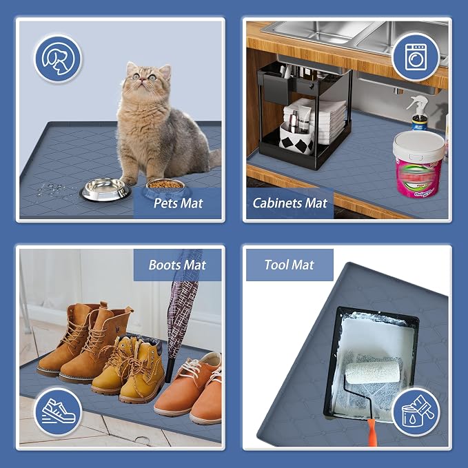 URMONA Under Sink Mat for Kitchen Waterproof, 37" x 22" Silicone Under Sink Mat for Shelf Liner Organizer, Cabinet Sink Protector Under Sink Liner for Bottom Kitchen, Bathroom(Khaki)