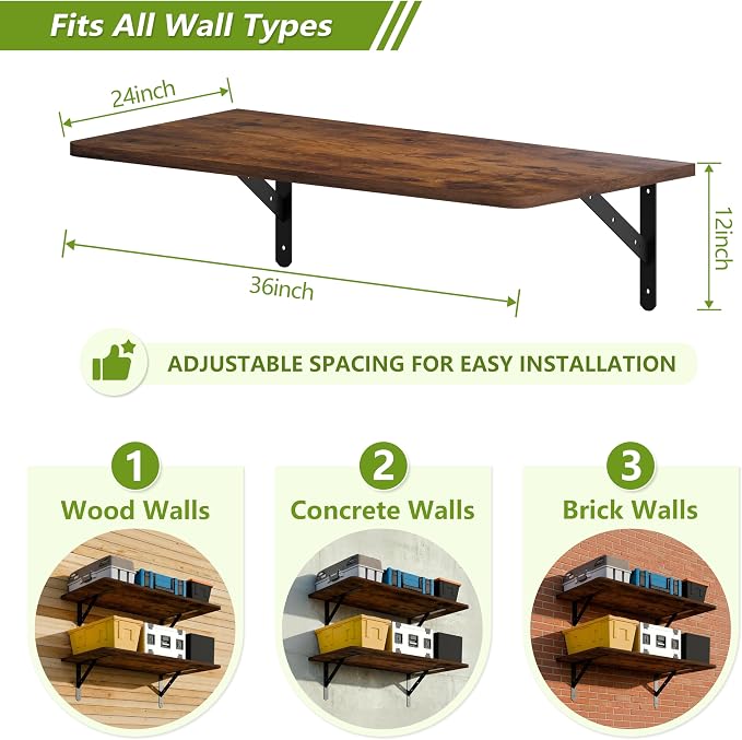 Dogsky 2-Pack Garage Storage Shelving Wall Mounted, 3x2Ft (36x24In) Heavy Duty Wood Floating Wall Shelf, 300lbs Capacity Shelves for Garage, Closets, Utility Rooms and Kitchens, Burn Yellow