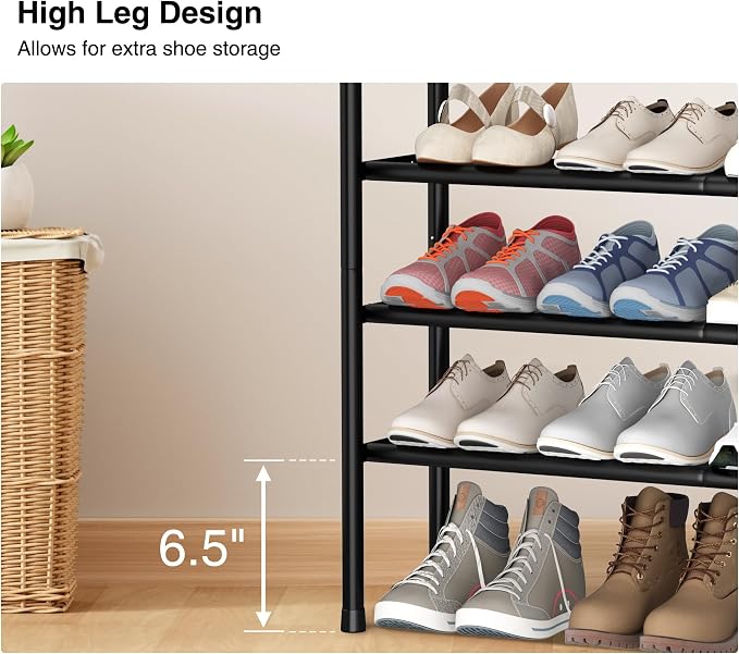 STO STO Long Expandable Shoe Rack 3-Tier, Adjustable Length 33.7”–47.5” Shoe Organizer, Metal Shoes Storage Shelf, Holds Up to 24 Pairs, Non-Slip Feet, for Closet, Entryway, Hallway, Front Door, Black