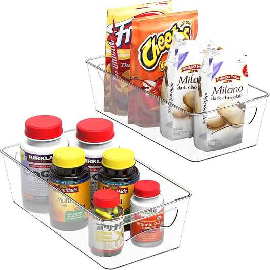 Simple Houseware 2 Pack Clear Fridge Organizer Bin Storage (12"x6"x3.4") | for Cabinet / Pantry / Refrigerator / Freezer / Kitchen