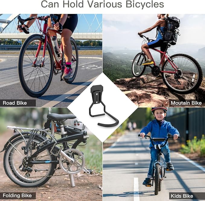 Housolution Bike Wall Mount with Fixed Hook, [8 Pack] Bike Storage Rack | Bike Rack Vertical Stand for Garage - Easily Hang/Detach - with Screws Iron Bike Hanger Brackets