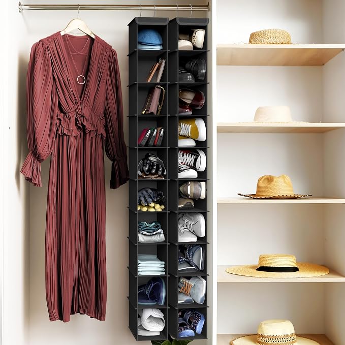 Simple Houseware 2 Pack 10 Shelves Hanging Shoe Organizer, Black | Dual Metal Hooks, Holds Up to 20 lbs, for Narrow Space