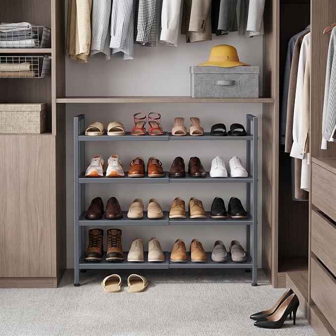 Shoe Rack, Expandable Shoe Rack for Closet, Adjustable Shoe Organizer for Entryway, Shoe Storage Organizer for Door Entrance, Garage, Bedroom (Grey, 4-Tier)