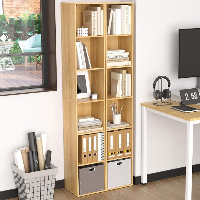 Cube Shelf Organizer, 6 Cube Oak Open Shelf, Freestanding 6-Tier Low Bookcase, DVD Shelf & Lego Display for Living Room, Bedroom, Home Office, Decor & Storage