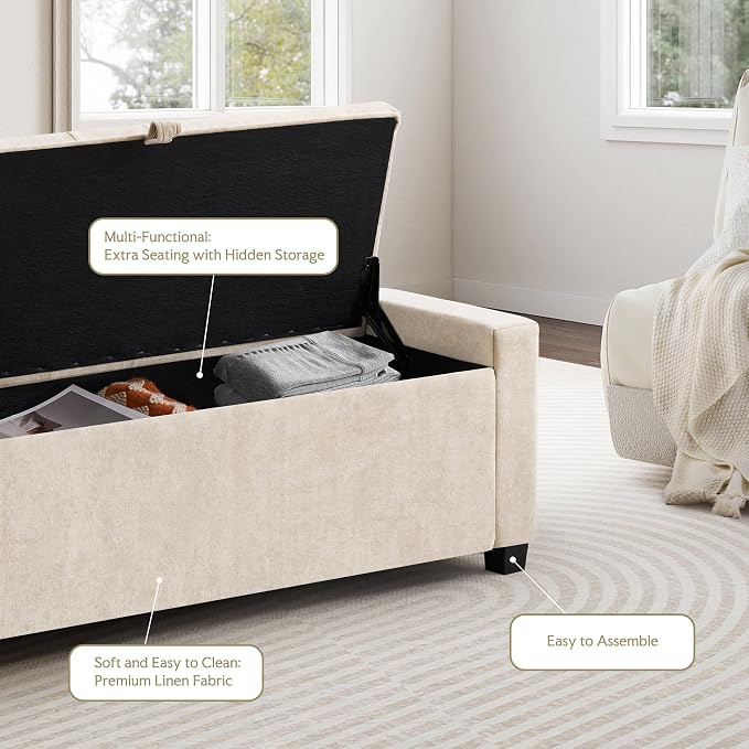 GRAINELL 42.13” Storage Ottoman Bench, Upholstered Tufted Bedroom Bench | End of Bed Storage Bench for Living Room & Entryway, 350 lb Capacity
