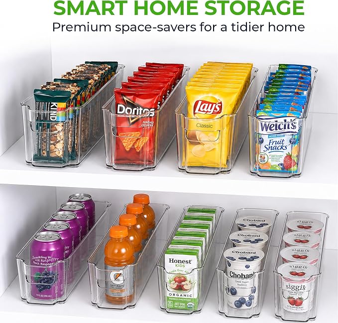 Zulay 4 Pack Clear Refrigerator Organizer Bins - Narrow Fridge Organizers and Storage Clear - Ideal Freezer Organizer Bins, Refrigerator Storage Containers, Kitchen Cabinets, Pantry Organization