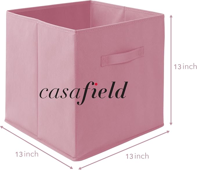 Casafield Set of 6 Collapsible Fabric Cube Storage Bins, Light Pink - 13" Foldable Cloth Baskets for Shelves, Cubby Organizers & More