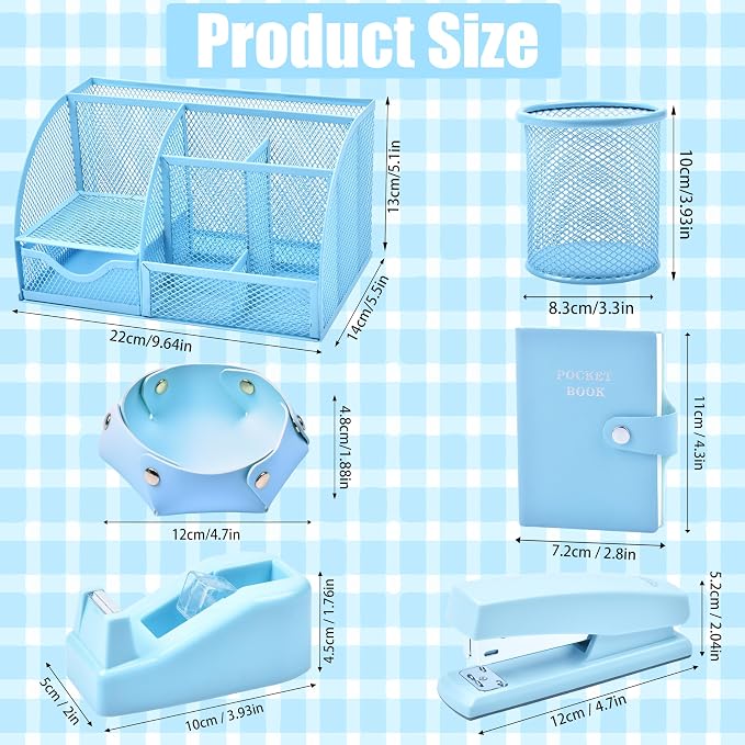 Blue Desk Accessories, 26Pcs Office Supplies and Desk Organizers, with Tape Dispenser, Stapler, Staple Remover, Ect, Gift Box Packaging