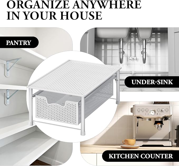 Simple Houseware Stackable Cabinet Basket Drawer Organizer, White