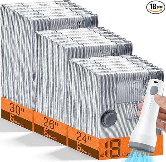 18 Pack Vacuum Storage Bags for Travel with Rechargeable Cordless Pump, Space Saver Bags for Clothes, Compression Packing Bags for Luggage and Suitcase, 18 Combo Size