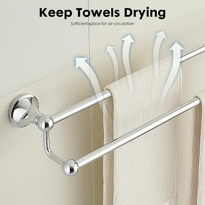 Antique Bathroom Double Towel Bar Chrome, 24 Inch Towel Racks for Bathroom Wall Mounted,Bathroom Towel Holder,Bathroom Two Towel Hanger Rod