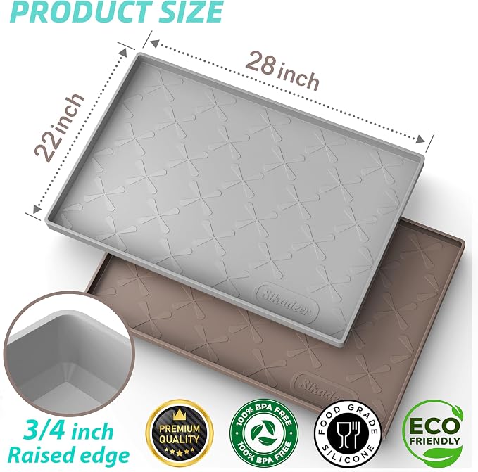 SIKADEER Waterproof Under Sink Mat Food-Grade Kitchen Shelf Liner 28" x 22" | Thick Raised Edge Cabinet Protector, BPA Free Kitchen Organizer and Storage, Non-Slip Dog & Cat Mat, Silicone Drying Mat