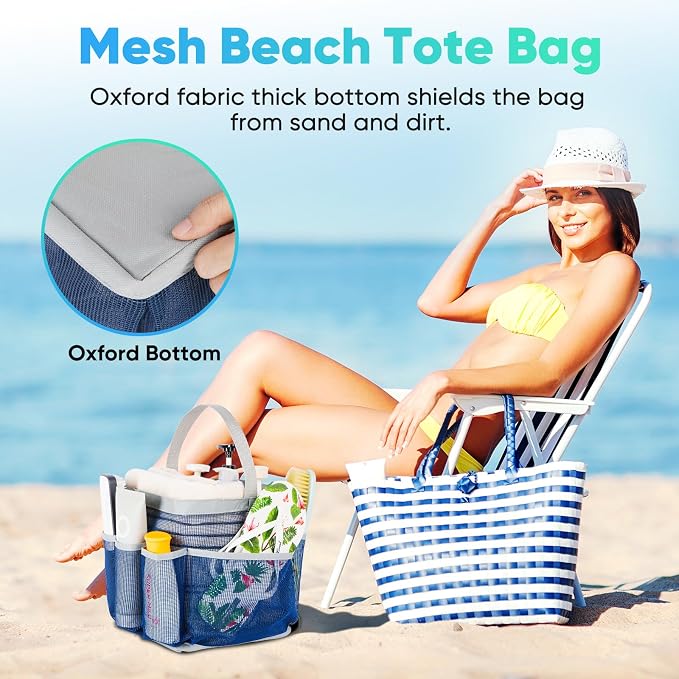EUDELE Mesh Shower Caddy Portable for College Dorm Room Essentials,Portable Shower Caddy Dorm with 9-Pocket Large Capacity, Shower Bag for Beach, Swimming, Gym, Travel essentials, Navy Blue-Grey