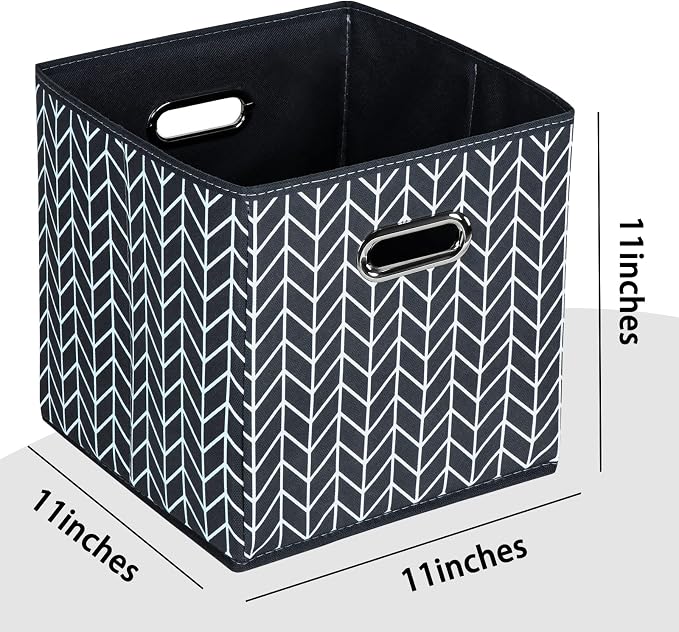Black Foldable Storage Cubes Bins , Fabric Storage Box Cubes Organizer Baskets with Dual Handles for Home Organizer (Grey Wave)