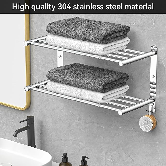 CAXIMSY Adjustable Towel Bar for Bathroom Wall Mount17-30.7inch Adhesive Shower Towel Rack Stainless Steel Bath Towel Holders for Toilet Kitchen Double Towel Hanger (Double Towel Rack)