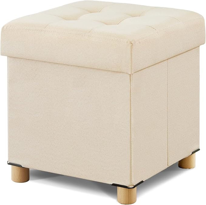 BRIAN & DANY Ottoman with Storage, Square Small Storage Ottoman Foot Rest with Legs, Ottomans Foot Stool for Dorm, Living Room, Entryway 14.8"x14.8"x17.8" (Beige)