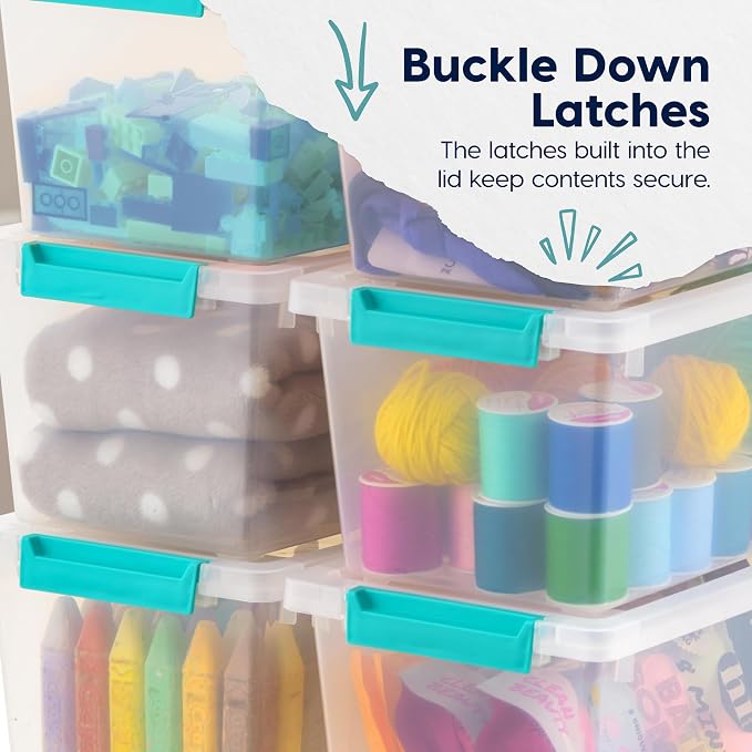 IRIS USA Storage Bins with Lids |Made in USA| 4 Qt - (6-Pack) - Clear | Sensory Craft Organizers, Plastic Clip Box Totes, Flat Containers for Organizing Paper, Office, Art & Study Supplies