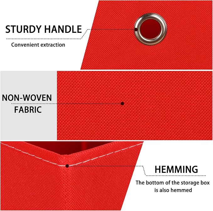 Foldable Storage Cubes Bins ,11 Inch Cloth Storage Cube Fabric Storage Box Cubes Organizer Baskets with Handles for Home Organizer Set of 3 (Red)