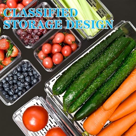 POMEAT 10 Pack Fridge Organizer, Stackable Refrigerator Organizer Bins with Lids, Produce Fruit Storage Containers for Storage Clear for Food, Drinks, Vegetable Storage