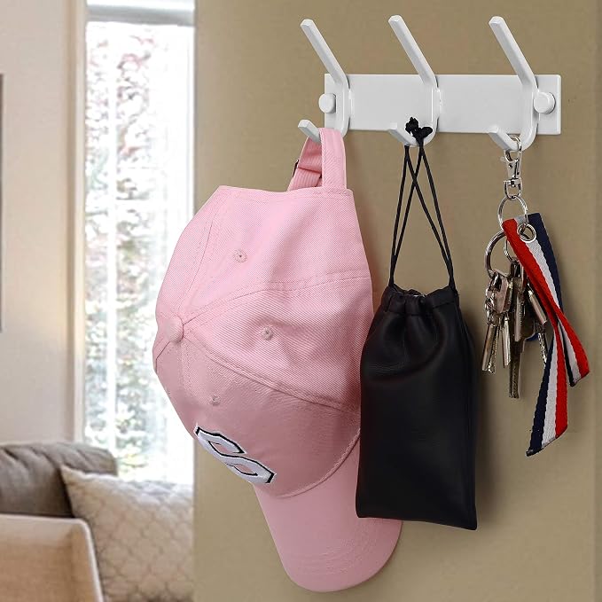 WEBI Coat Rack Wall Mount,Coat Hooks Wall Mounted,Coat Hanger Wall,Hook Rack Rail,3 Hooks for Hanging Coats,Hats,Jacket,Clothes,White