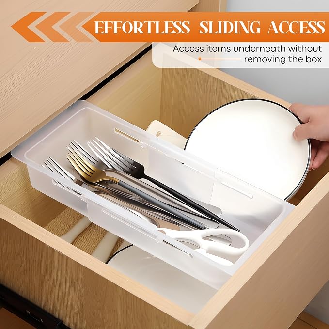 2 Pack Adjustable Deep Drawer Organizer Storage Bin(12.4" to 18”) | Expandable Drawer Storage, Adjustable Size, Kitchen Cabinet Organization
