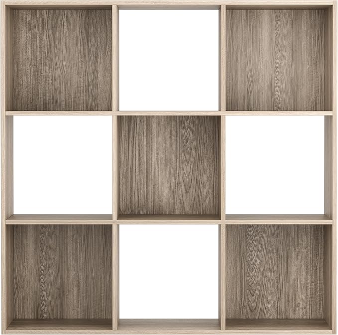 JupiterForce 9 Cubes Bookcases Storage Organizer, 3-Tier Wooden Open Bookshelf Cabinets with Removable Back Panels for Home, Office, Living Room(Natural)