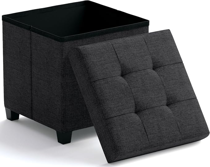 Ornavo Home Square Cube Storage Ottoman with Legs, 15x15x15, Black | Foot Rest Stool Seat; Holds Up to 600 lbs; Ideal for Living Room, Bedroom, Home Office or Dorm