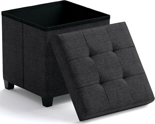 Ornavo Home Square Cube Storage Ottoman with Legs, 15x15x15, Black | Foot Rest Stool Seat; Holds Up to 600 lbs; Ideal for Living Room, Bedroom, Home Office or Dorm