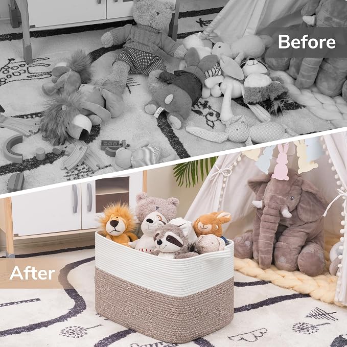 Goodpick 50L Large Woven Blanket Basket, 18" x 14" x 12", Light Brown | Blankets, Pillows & Toys Storage, Decorative Gift Baskets Empty, Living Room & Bedroom Organization, Natural Home Decor