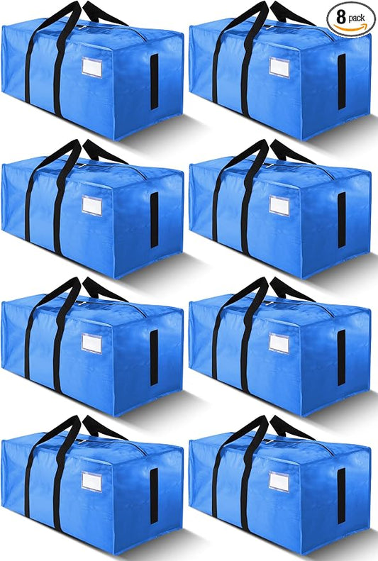 HOMESURE Supports 200lbs Heavy Duty Moving Bags - Strong Zipper & Wrap-Around Handles - Water-Resistant Storage Totes, Durable Alternative to Moving Boxes - 8 Pack - Sky Blue