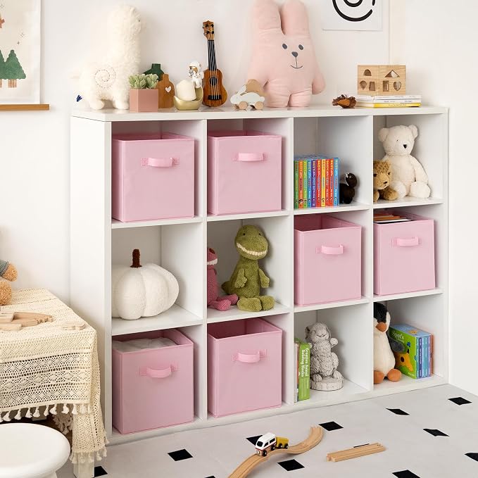 GRANNY SAYS Cube Storage Bins, 11 Inch 6 Pack Storage Cube Organizer, Foldable Fabric Storage Boxes with Handle, Decorative Clothing Storage Baskets for Shelves, Closet, Pink