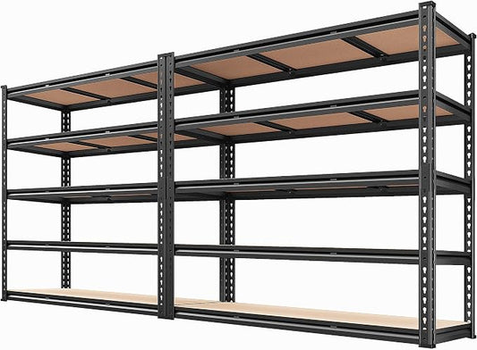 REIBII 48" W Garage Shelving 3080LBS Storage Shelves 5 Tier Heavy Duty Shelving Adjustable Garage Shelves for Basement, Warehouse, Commercial, Easy Assemble, 48" W x 72" H x 24" D, 2PC