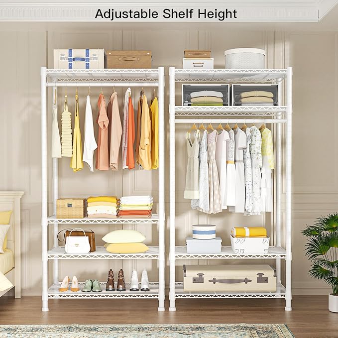 Ulif H2 Heavy-Duty Portable Closets, 4-Tier Freestanding Garment Rack Suit for Small Space and Corner, Closet Organizer System Portable Closet Wardrobe, Max Load 500 LBS, White | Metal Closet System for Hanging Clothes with Shelves and Hangers, Clothin...