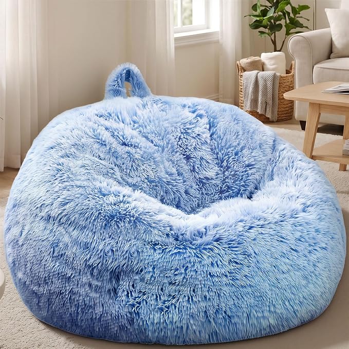 Stuffed Animal Storage Bean Bag Chair Cover, Soft Bean Bag Cover | Fluffy Faux Fur Stuffed Animal Storage Chair, Non-Slip Bottom, Fill with Plush Toys or Blankets, for Kids Teens Adults Girls