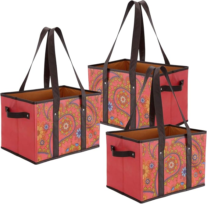 Foraineam Reusable Grocery Bags Set Durable Heavy Duty Tote Bag Collapsible Grocery Shopping Box Bag with Reinforced Bottom
