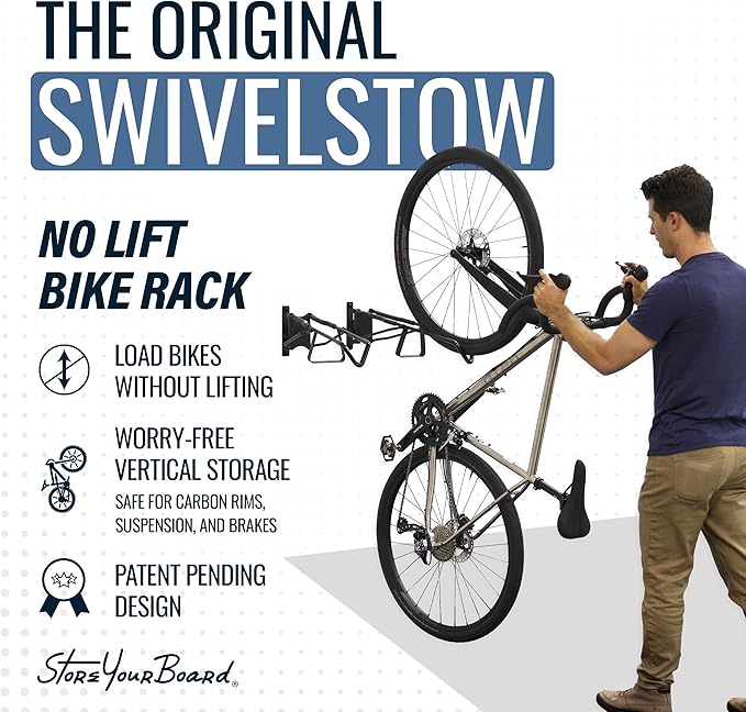 StoreYourBoard Swivel Bike Wall Mount, No Lift Vertical Rack | Wall Mount Bike Rack, Vertical Bike Storage, Swivels Flat to Wall, No Lift