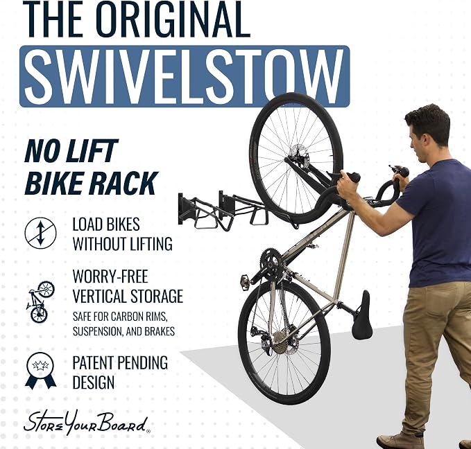 StoreYourBoard Swivel Bike Wall Mount, No Lift Vertical Rack, 2 Pack | Wall Mount Bike Rack, Vertical Bike Storage, Swivels Flat to Wall, No Lift