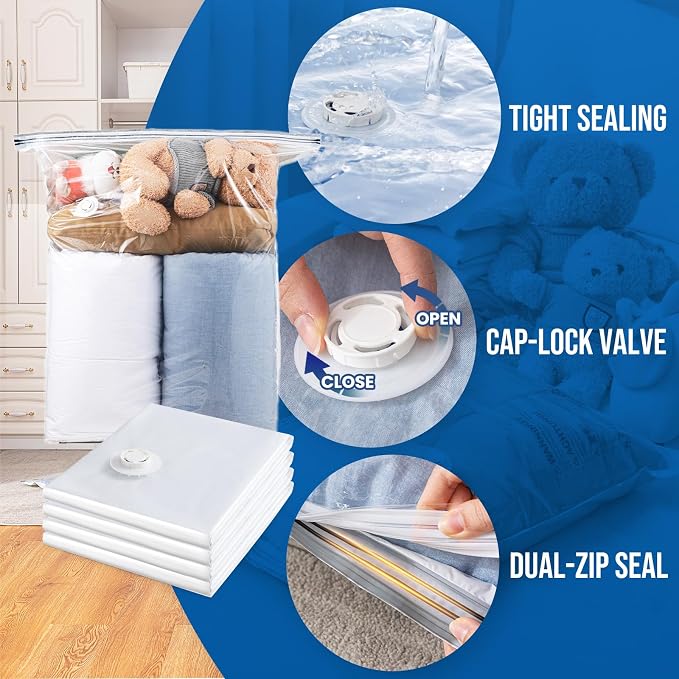 TAILI 8 Pack Vacuum Storage Bags, Jumbo Size (31×40 inch), Cream | Vacuum Seal Bags for Clothing, Extra Large Space Saver for Bulky Beddings, Comforters, Blankets, Pillows, Reusable