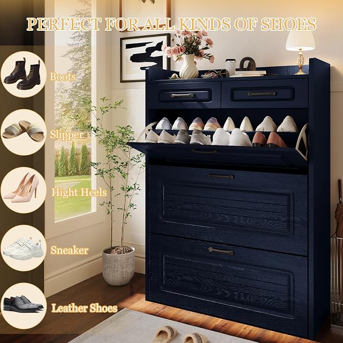 ODUWA Shoe Cabinet with 3 Flip Drawers and 2 Storage Drawers, Shoes Organizer Cabinets with Adjustable Divider, Hidden Shoe Storage Cabinet for Entryway, Hallway, Living Room, Blue