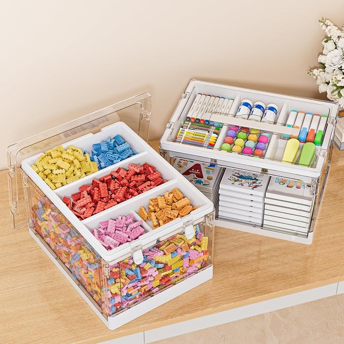 24QT 2Packs Clear Craft Organizers and Storage with Trays | Art Supply Organizer and Storage, Craft Storage Box with Lid for Beads, Markers, Coloring Books, Sewing, Playdoh and Tools