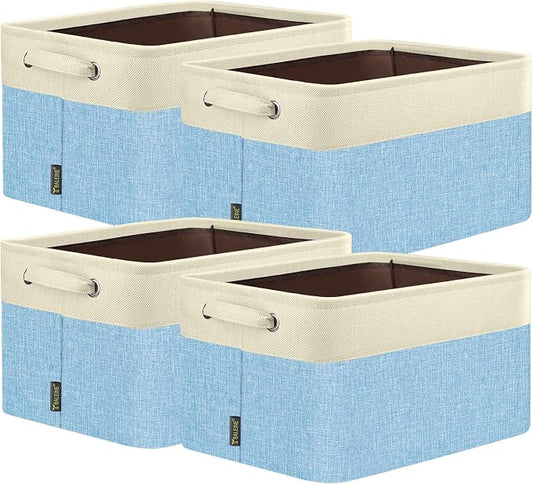 BALEINE 4 Pack Fabric Closet Storage Bins for Shelves, Linen Closet Organizers and Storage, Decorative Baskets for Organizing, Shelf, Clothes, Home, Office (Skyblue, 14''x10''x8.5'')