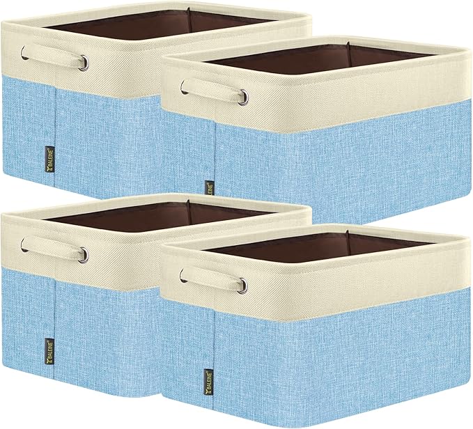BALEINE 4 Pack Fabric Closet Storage Bins for Shelves, Linen Closet Organizers and Storage, Decorative Baskets for Organizing, Shelf, Clothes, Home, Office (Skyblue, 17''x13''x10.5'')