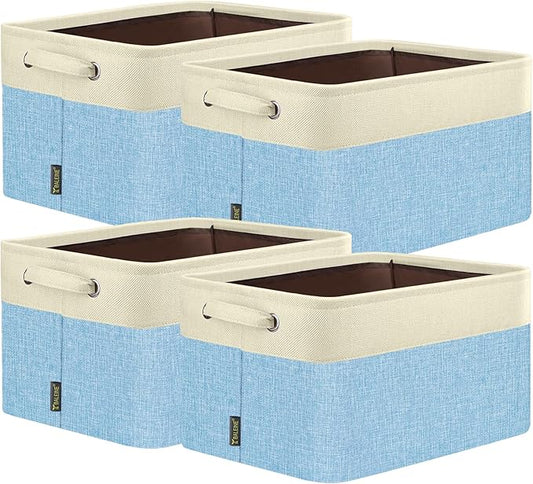 BALEINE 4 Pack Fabric Closet Storage Bins for Shelves, Linen Closet Organizers and Storage, Decorative Baskets for Organizing, Shelf, Clothes, Home, Office (Skyblue, 17''x13''x10.5'')