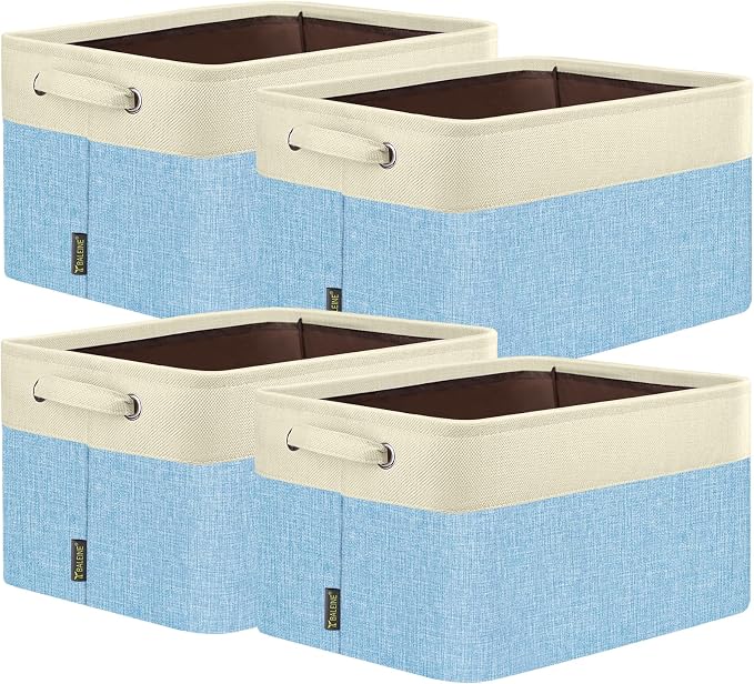 BALEINE 4 Pack Fabric Closet Storage Bins for Shelves, Linen Closet Organizers and Storage, Decorative Baskets for Organizing, Shelf, Clothes, Home, Office (Skyblue, 15''x11''x9.5'')