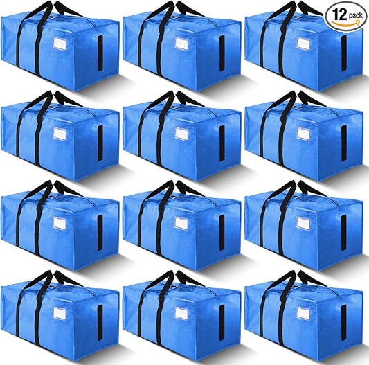 HOMESURE Supports 200lbs Heavy Duty Moving Bags - Strong Zipper & Wrap-Around Handles - Water-Resistant Storage Totes, Durable Alternative to Moving Boxes - 12 Pack - Sky Blue