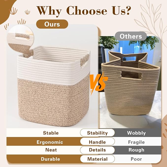 12 Inch Storage Cubes, 3 Pack Cube Storage Bins for Organizing, Cotton Rope Woven Baskets for Shelves, Bathroom, Kids Room, Closets, Baby Nursery