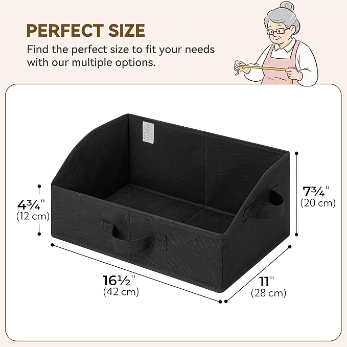 GRANNY SAYS Trapezoid Closet Storage Bins, Medium, Black, 3-Pack | Closet Organizer Bins for Shelf, Closet Organizers and Storage for Purses, Clothes, Toys, Towels, 16½"Lx11"Wx7¾"H