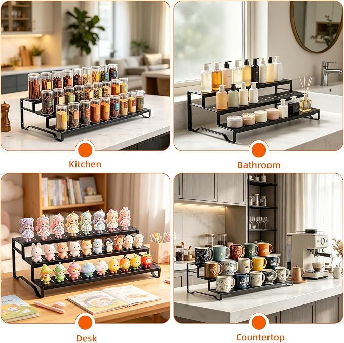 Expandable Can Organizer for Pantry, 3-Tier Adjustable Metal Can Rack | Tiered Pantry Shelf, Adjustable Width Can Dispenser for Deep Cabinet,Kitchen Countertop & Canned Goods Storage Holder